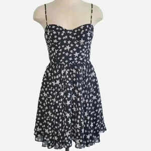 Marchesa Pearl Black Chiffon Star Print Dress Size 6